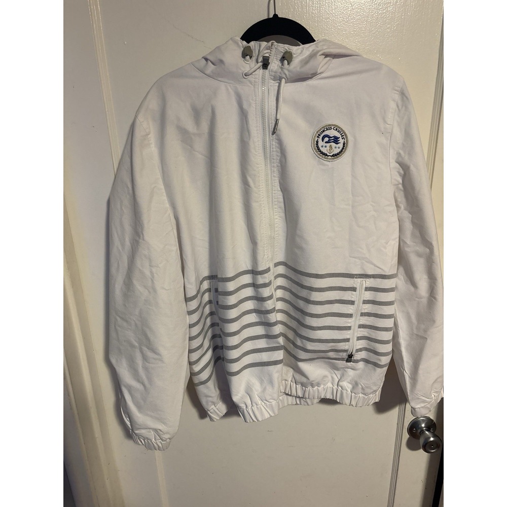 Princess Cruises White Zip Up Jacket XL Mesh Lined Hooded Windbreaker